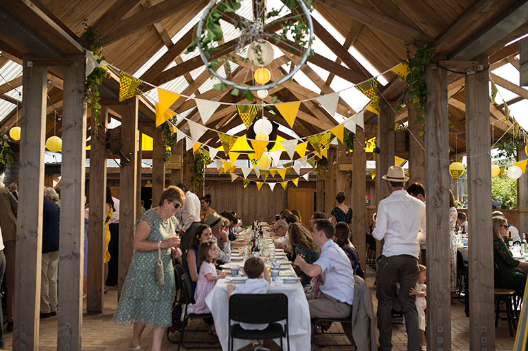 Wedding tablescape in barn venue in Cornwall