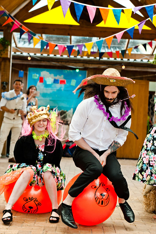 Fun and games with spacehoppers at wedding